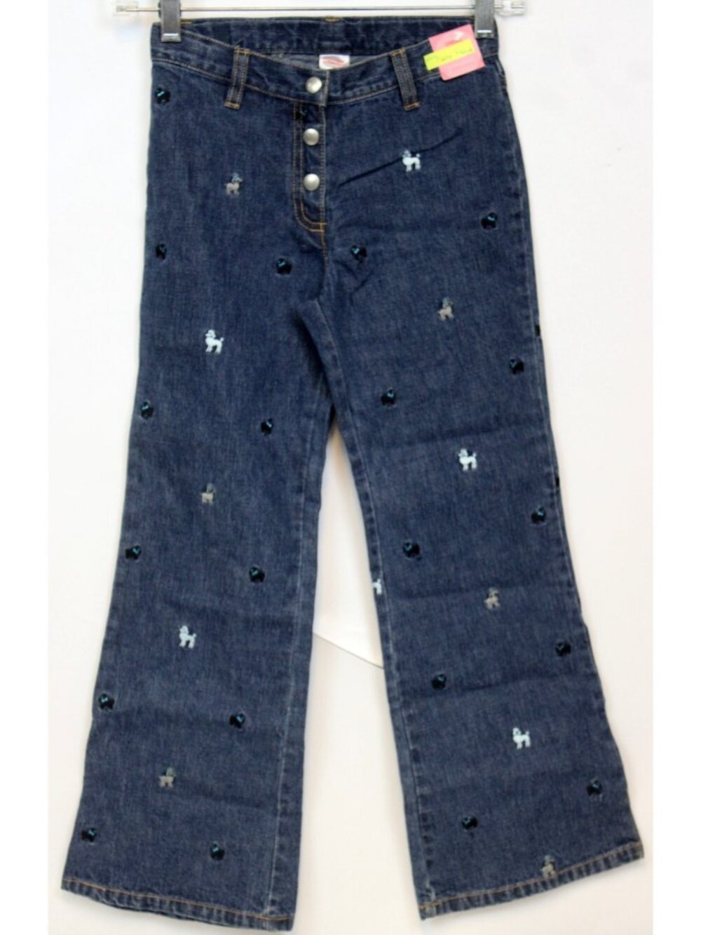 2004 Gymboree By Best Friend Denim Jeans sz 8 Embroidered Poodles Flared Dogs